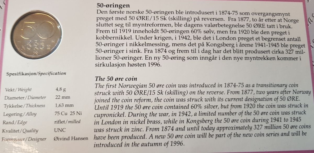 Siste utgave 1996 50 kr/50 øre