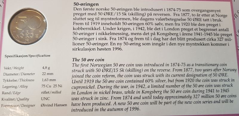 Siste utgave 1996 50 kr/50 øre