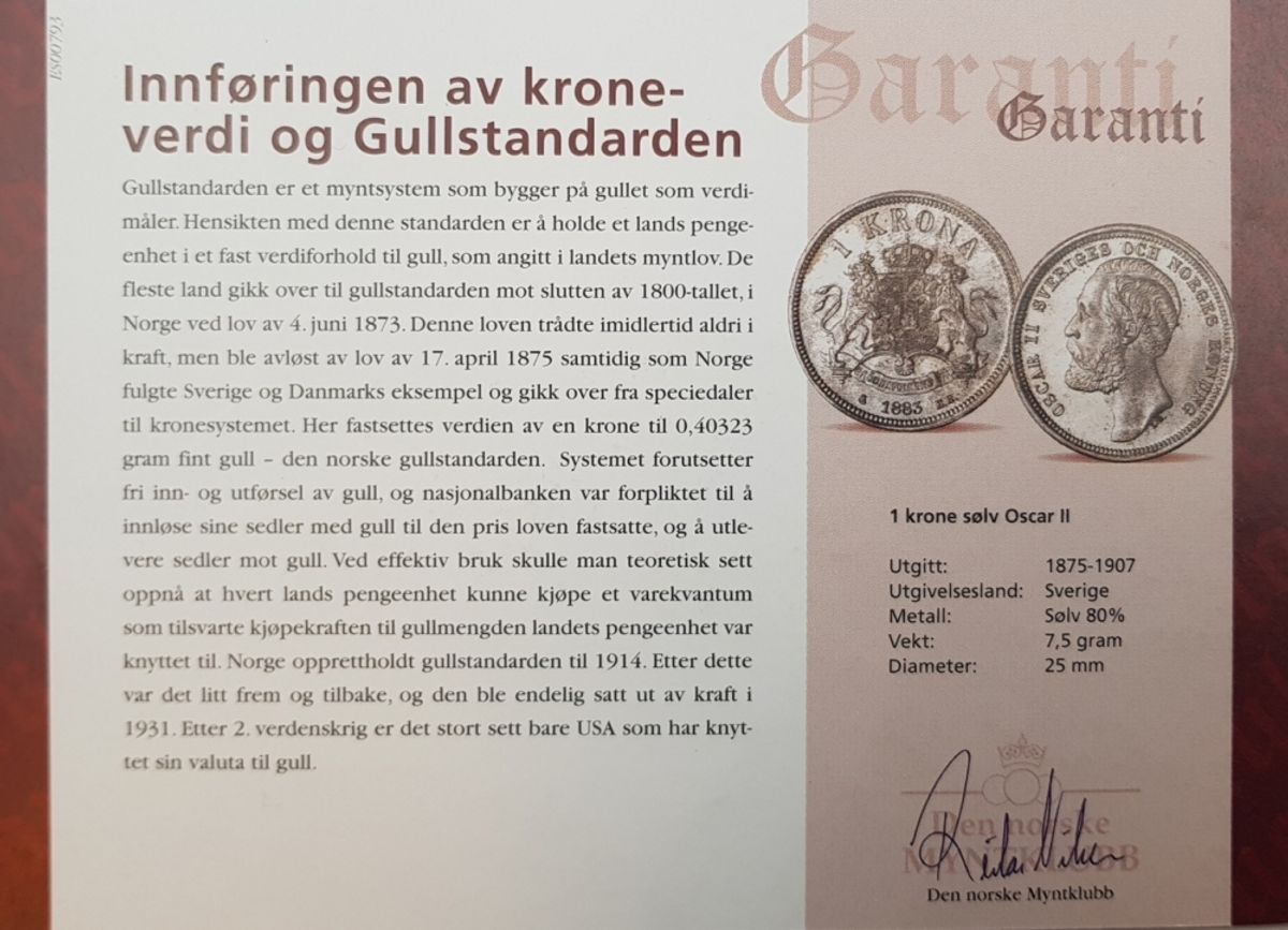 Sverige: 1 krone Oscar II i sølv