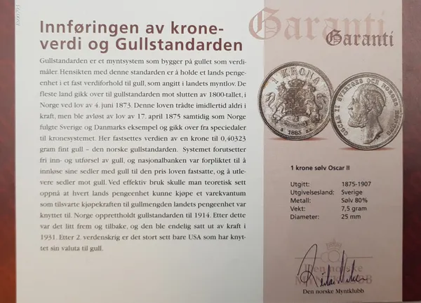 Hovedbilde Sverige: 1 krone Oscar II i sølv