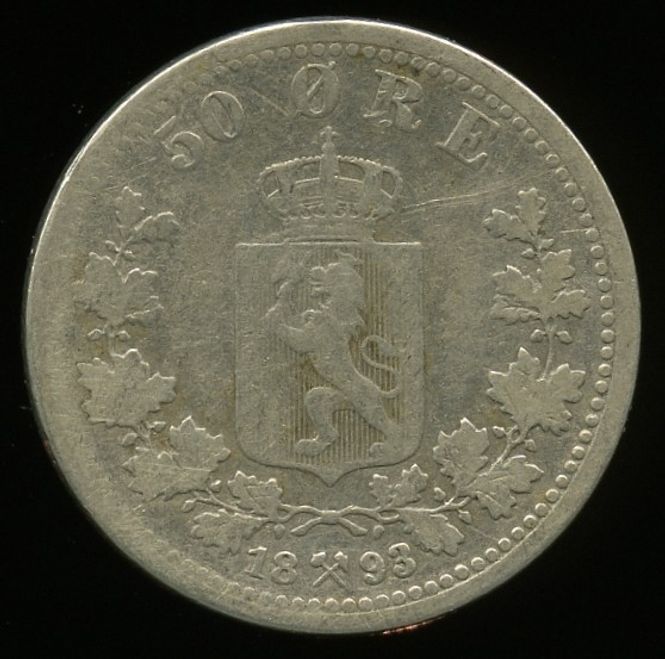 Hovedbilde 50 øre 1893 kv. 1-