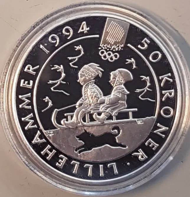 Hovedbilde 50 kr 1992 - Barn på kjelke (2)