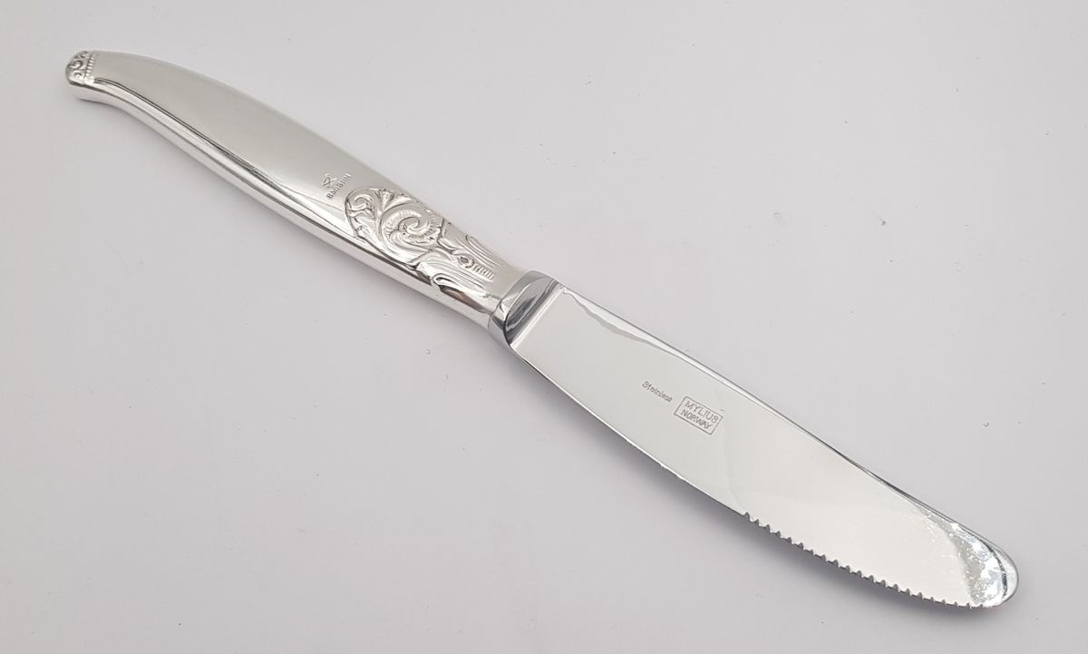 Telesølv: Liten spisekniv 20,8 cm med skjæretagger