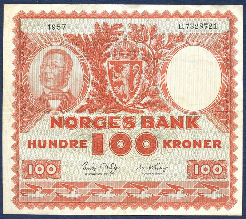 100 kr 1957 F.7328721 kv. 1/1-