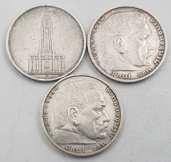 Hovedbilde Tyskland: 3 x 5 reichsmark 1934, 1936 og 1938